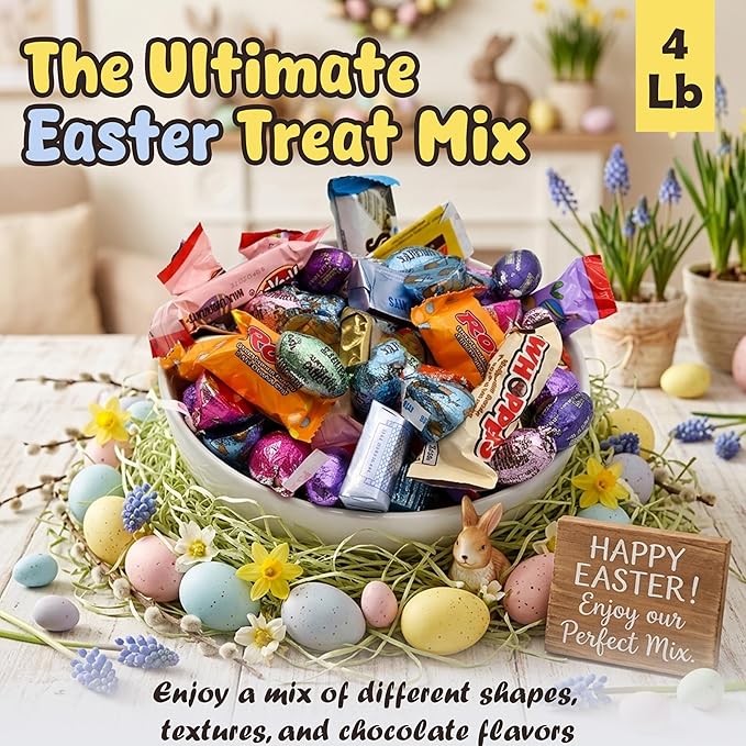 Easter Candy Mix - 4LB Ultimate Spring Assortment of Sweets &amp Chocolates | Ideal for Easter Baskets Egg Hunts Spring Celebrations Pastel Candy Mix and Seasonal Gifts