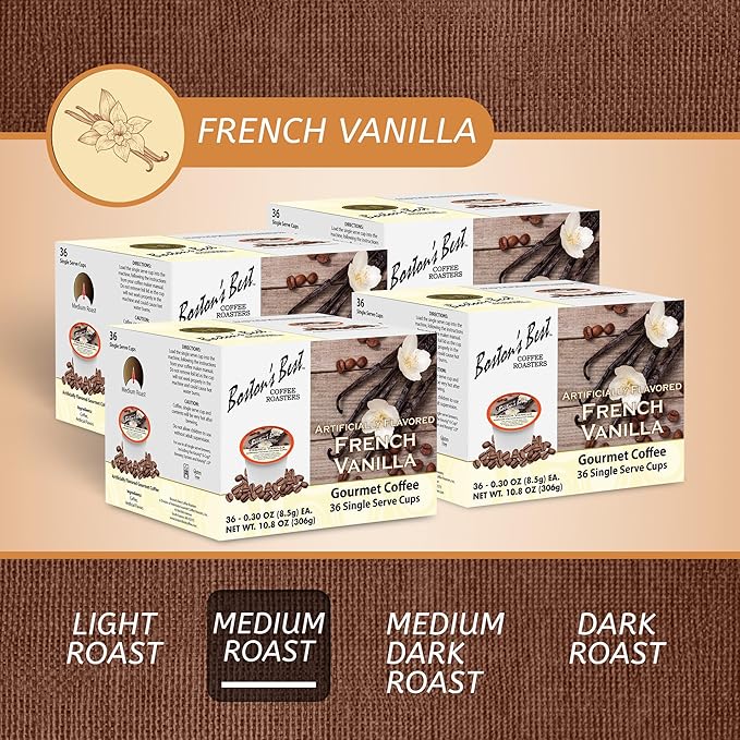 Boston’s Best - French Vanilla Medium Roast Gourmet Coffee Delicious Flavored Compatible with Keurig Coffee Maker 1 Count (144 Single Serve Cups)