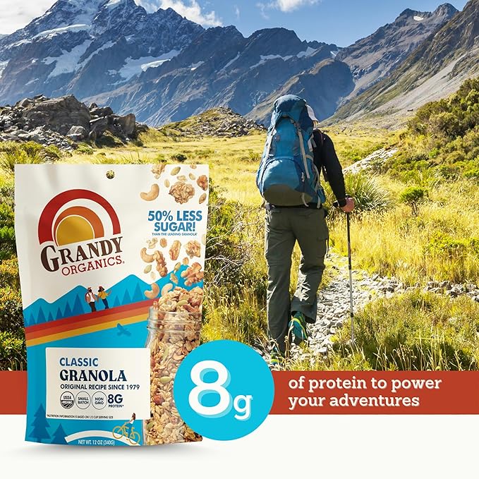 Grandy Organics Classic Granola Certified Organic Granola Cereal Low Sugar - Made with Oats Pumpkin Seeds Walnuts and Cashews 12oz Bags Bulk Pack of 3