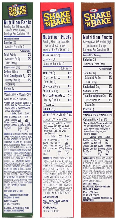Shake N Bake Variety Bundle: (1) Original Pork 5oz (1) Original Chicken 4.5oz and (1) Parmesan Crusted 4.75oz (3 Pack Total)