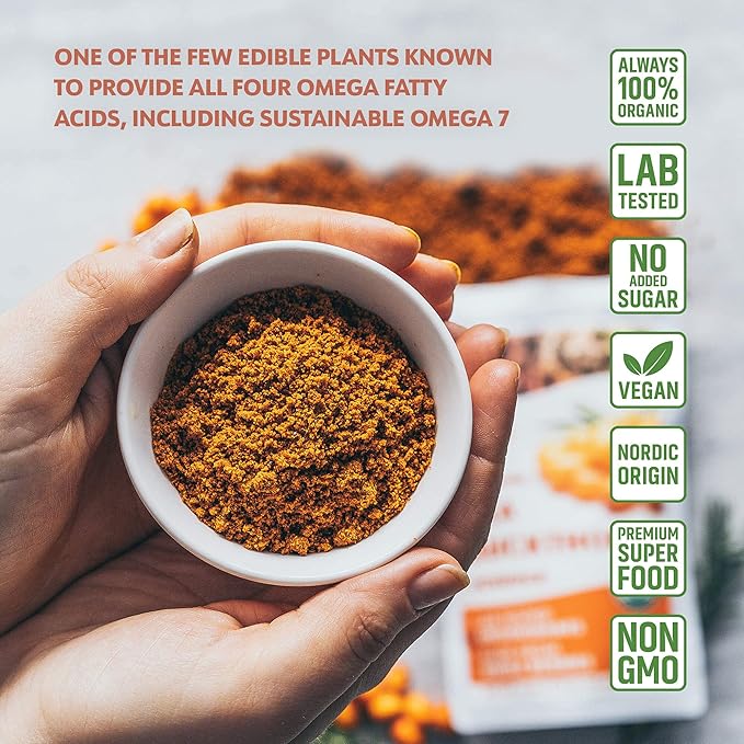 LOOV Organic Sea Buckthorn Berry Powder High in Fiber Omegas Vitamin C Vitamin E Made from Whole Berries 4 Oz Grown in Nordic Climate 23-Day Supply No Added Sugar Non-GMO