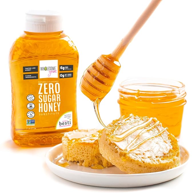Wholesome Yum Zero Sugar Honey Substitute (2 Pack) - Natural Sugar Free Honey Alternative With Monk Fruit &amp Allulose - Zero Net Carbs Non GMO Gluten Free Keto No Aftertaste (11 oz)