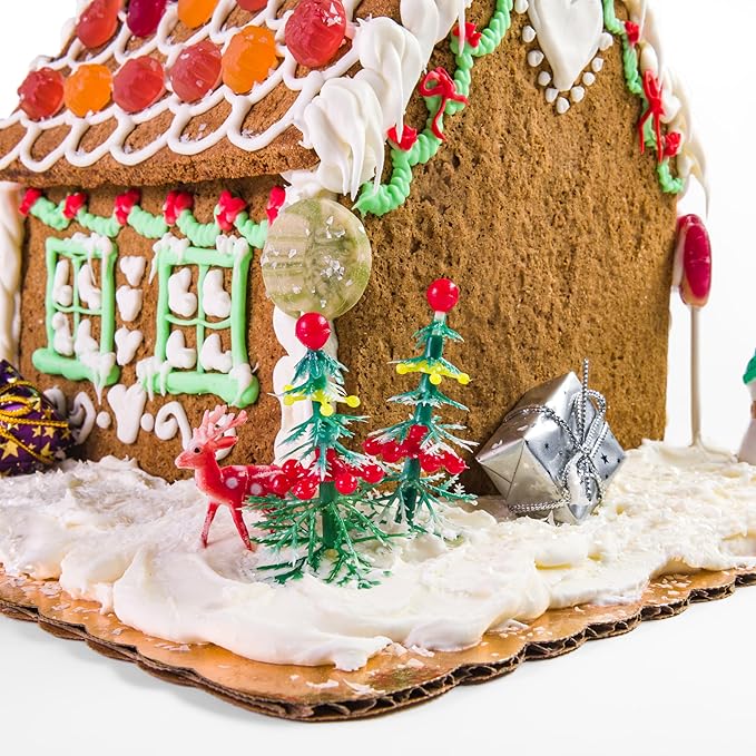 Vegan Allergen-Friendly Gluten-Free Cookie House Kit – 6 Pre-Baked Pieces Display Board Allergen-Free Candy &amp Non-Edible Decorating Figures (Pack of 1 Gingerbread)