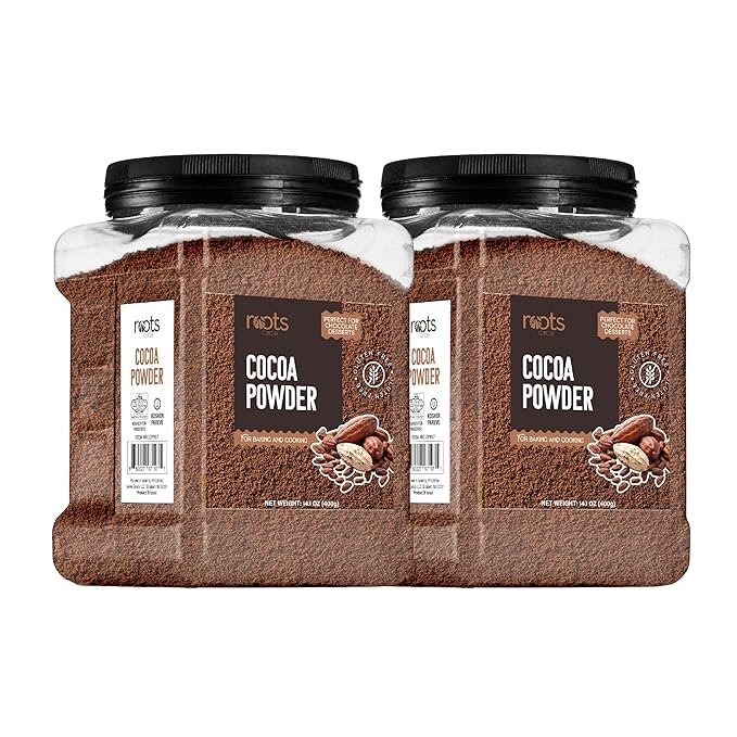 Roots Circle Unsweetened Cocoa Powder | Rich Dark Chocolate Flavor Perfect for Baking Smoothies and Hot Cocoa | Premium Quality Easy Mixing Gluten-Free Kosher | Bulk 2 Pack of 14oz