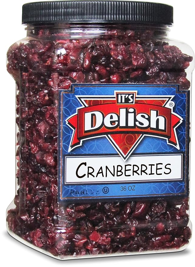 Dried Cranberries by It's Delish 36 Oz Jumbo Container – Bulk Fresh Cranberry Dried Fruit – Great for Salads Topping Cooking Baking Snacking and Mixes - Vegan OU Kosher Certified