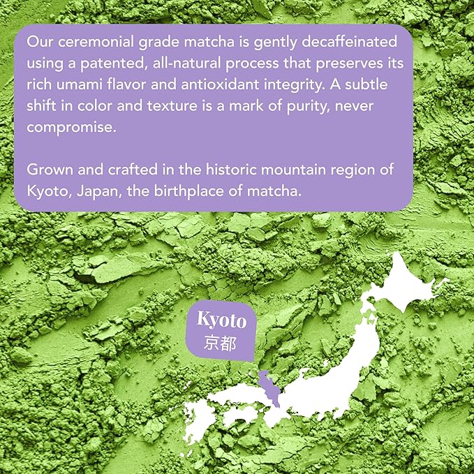 Decaf Matcha Green Tea Powder From Japan - 15 Sticks (2 g each / 30 g total) - Ceremonial Grade - Naturally Decaffeinated Using No Chemicals - Tested For Heavy Metals &amp Pestacides - First Harvest