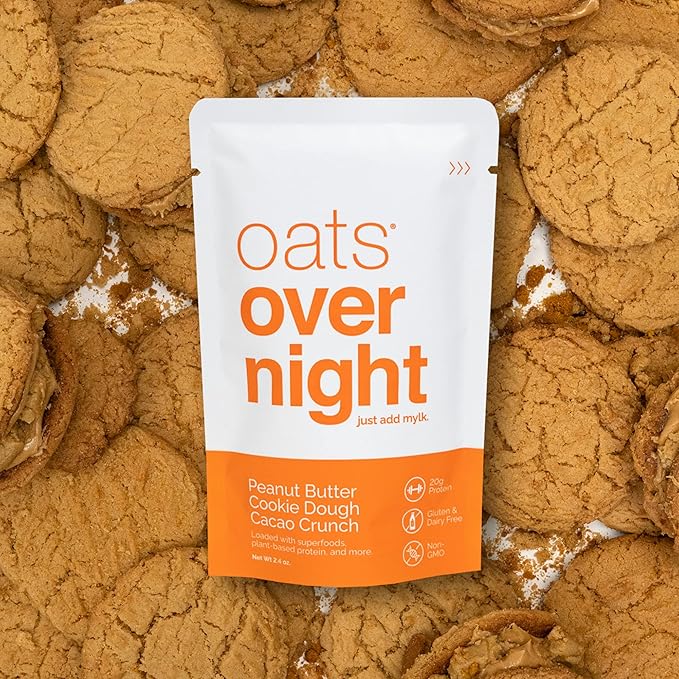 Oats Overnight Chocolate Chip Cookie Dough 8 Pack &amp Peanut Butter Cookie Dough Cacao Crunch 8 Pack - Vegan 20g Protein High Fiber Breakfast Shake - Gluten Free Non GMO Oatmeal