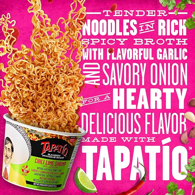Tapatío Ramen Noodle Soup Chili Lime Shrimp Flavored - Microwaveable Big Bowl 3.88 oz. (110g) 6-Pack