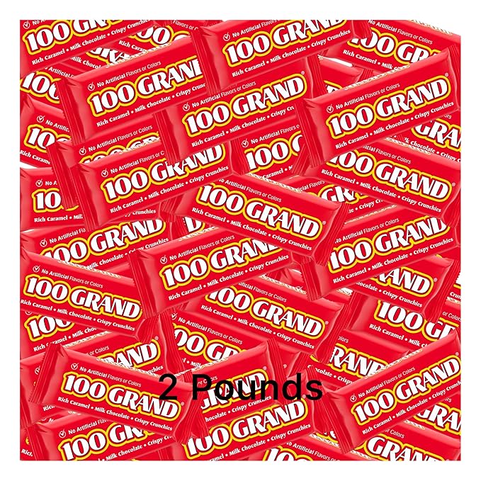 100 Grand Milk Chocolate Candy Bars Fun Size Bulk Individually Wrapped Perfect Easter Egg Basket Stuffers Candy Valentines Day and More 2 Pound