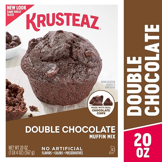 Krusteaz Muffin Mix Double Chocolate Muffin Mix Made with Real Chocolate Chips &amp No Artificial Flavors Colors or Preservatives 20 Ounce Box (Pack of 3)
