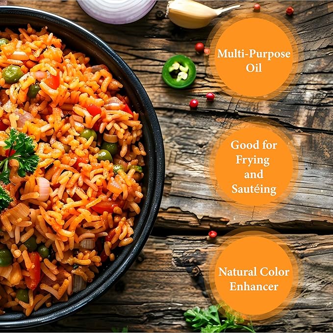 Nigerian Heritage 100% Red Palm Oil 67.63 Fl Oz – Pure Red Palm Oil for Cooking – Natural African Palm Fruit Oil Authentic Pure Red Oil for Stews Sauces and More 2 Liter Bottle
