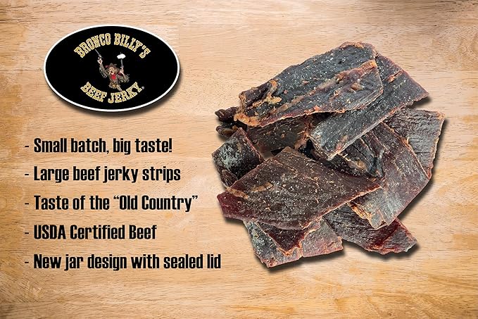 Bronco Billy's Beef Jerky Old Country Hickory Smoked Half Pound Jar - 8oz - New Jar Design