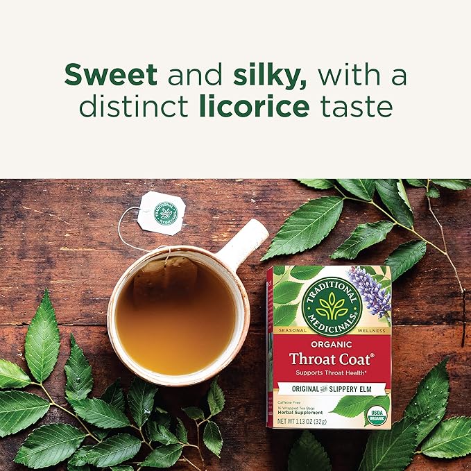 Traditional Medicinals Tea Organic Throat Coat Supports Throat Health 96 Tea Bags (6 Pack)