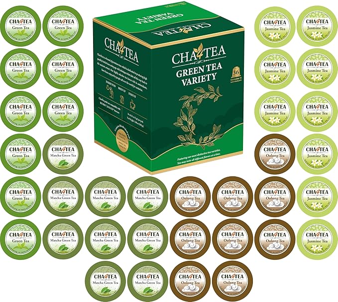 Cha4TEA 36-Count Assorted Green Tea for Keurig K-Cup Brewers (Matcha Green Tea Green Tea Jasmine/Oolong Green Tea)