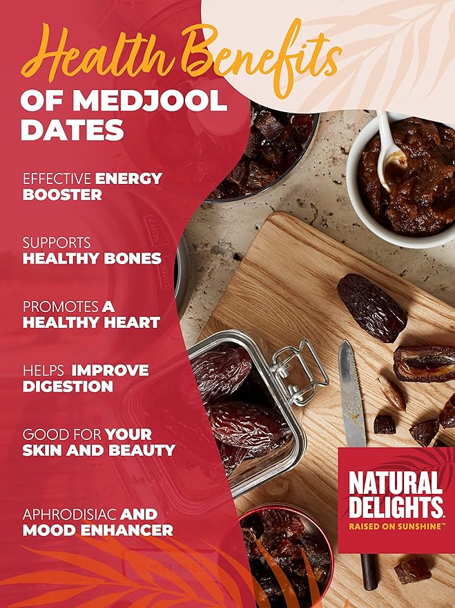 Natural Delights Dates – Large &amp Plump Non-GMO Verified Good Source of Fiber Naturally Sweet Fruit Snack Perfect for On-the-Go - Medjool Dates Whole 2 lb Box