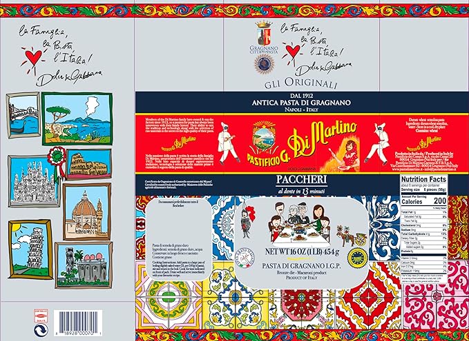 Pastificio Di Martino - Paccheri Pasta 16oz (6 Packs) Made in Italy Non-GMO Organic Pasta Made with 100% Italian Durum Semolina Wheat Healthy Kosher Vegan Pasta High in Protein &amp Fiber Bronze