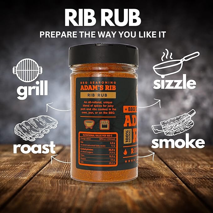Meat Lover's Selection of 3 BBQ Rubs - Adam's Rib + Sweet Texas + Steak King - 100% Natural Large Jars
