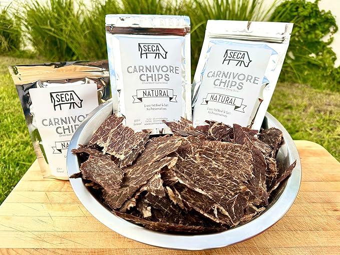 SECA - Carnivore Chips - Natural Grass fed Beef and Salt Carne Seca- Keto Carnivore Paleo