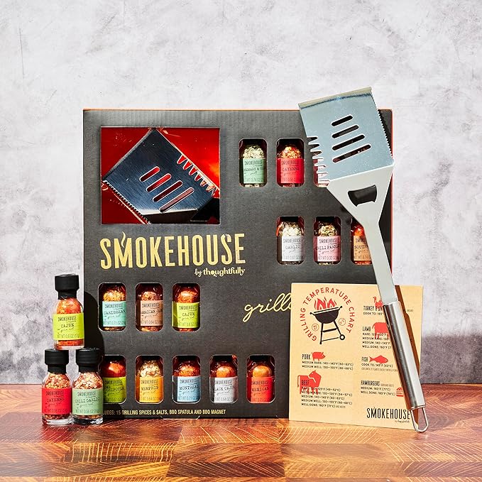 SmokehoSmokehouse by Thoughtfully Grilling Spices BBQ Set Includes BBQ Spatula Magnet and 15 Flavorful Seasoning and Rubs - Great Gift for Holiday Men Dad Husbanduse by Thoughtfully Grilling Sp