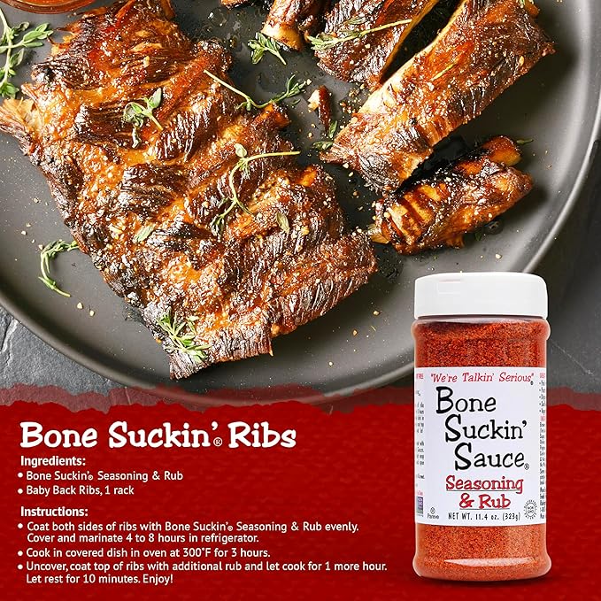 Bone Suckin' Seasoning &amp Rub Original Blend Grilling Rubs Dry Pork Rub Gluten-Free Non-GMO Kosher Great on Ribs Pork Beef Chicken Seafood Pasta Vegetables Even Popcorn and No Msg