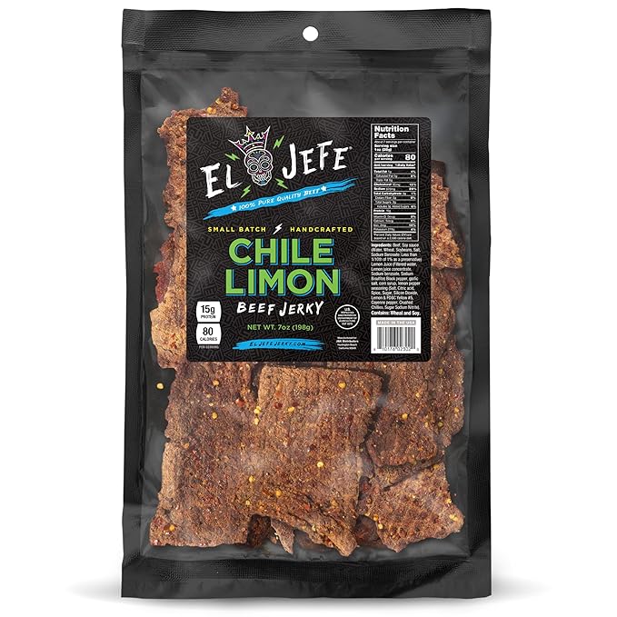 El Jefe Beef Jerky Chile Limon 7oz - Authentic Mexican Style Hispanic Slab Jerky Hand-Crafted in Small Batches for Bold and Zesty Snacking!