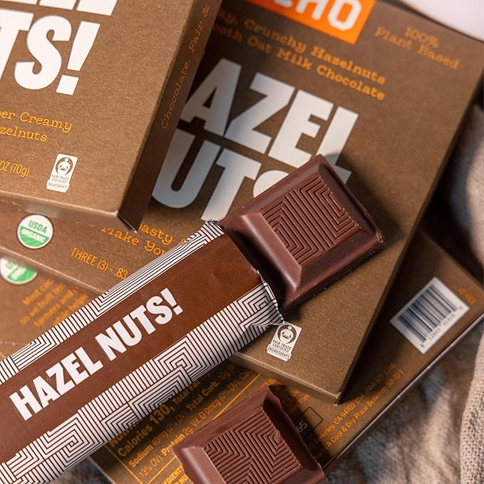 TCHO Hazel Nuts! Oat-Milk Chocolate Bars (5 pack) | Plant Based Organic &amp Fair Trade | Non GMO Non-Dairy Vegan Soy Free (2.1oz each)