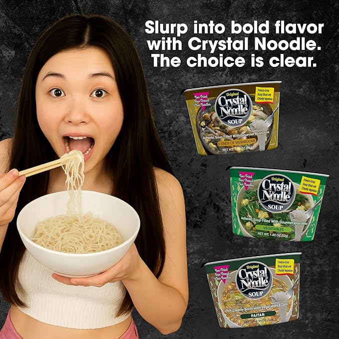 Crystal Noodle Soup Kimchi Savory Broth Filled with Spicy Napa Cabbage (Pack of 6 Cups) 1.83 OZ