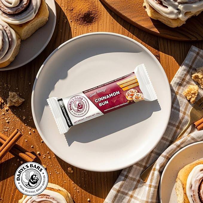 Daryl's Bars Cinnamon Bun On the Go Whey Protein Bars Gluten Free 21gr of Protein Snack Meal Replacement Pack of 1