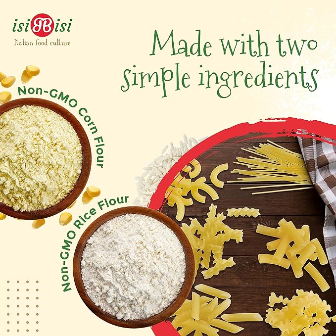 isiBisi Gluten Free Pasta Sampler 8-Pack - Penne Spaghetti Rigatoni Elbow Baby Mafalda Spirali Noodles - Non GMO Vegan Made in Italy
