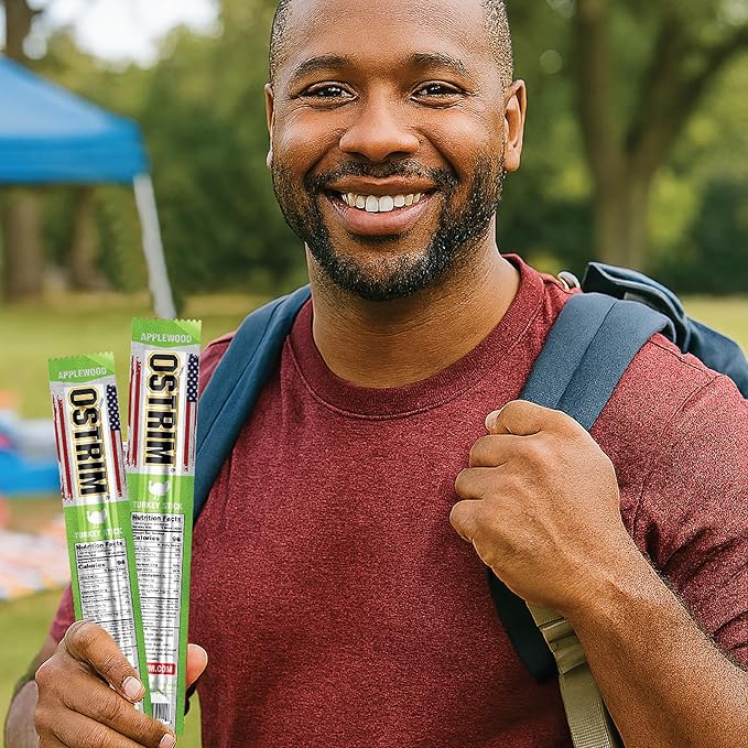 Ostrim Turkey Meat Snack Sticks - Maple Brown Sugar &amp Applewood - Pack of 20 (10 of each flavor)
