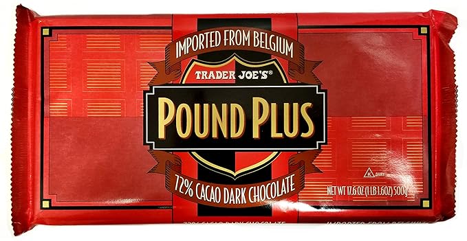 Trader Joe's Pound Plus GIANT Belgian 72% Dark Chocolate Bar - 4 Pack (17.6 oz)