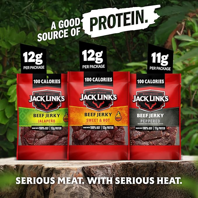 Jack Link's Beef Jerky Bold Variety - Includes Sweet &amp HotJalapeno and Peppered JerkyBulk Protein Snack PackGood Source of ProteinMeat Snacks Made with 100% Beef-1.25 Oz(Pack of 30)