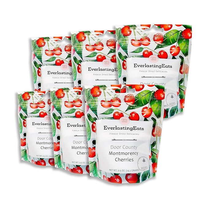 Freeze-Dried Montmorency Tart Cherries Whole – Lightly Salted No Added Sugar Gluten-Free Crunchy Snack 0.5 oz 6 Pack | EverlastingEats
