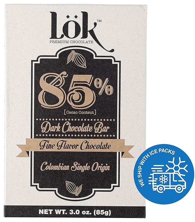 Lok Dark Chocolate Bar 85% Cacao | Fair Trade Non-GMO Kosher Gluten Free Vegan Bean-to-Bar Keto Friendly Low-Carb Paleo Lök | 3.0 Ounce 12 Pack