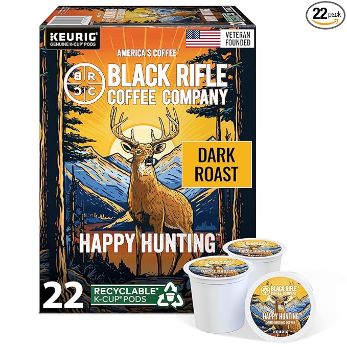 Black Rifle Coffee Company Dark Roast Coffee Pods – 100% Arabica Bold Smoky Single-Serve K-Cup Compatible – Veteran-Founded Premium Coffee – Happy Hunting – 22 Count
