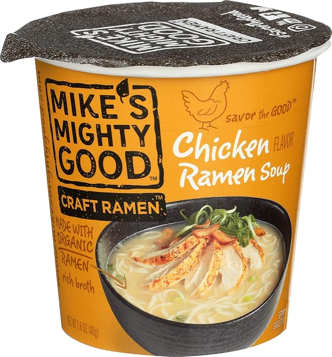 Mike’s Mighty Good Bone Broth Chicken Ramen Cup (Pack of 6) – 10g Protein Instant Ramen Noodles – Steamed Organic Noodles Non-GMO Seed &amp Palm Oil-Free – Antibiotic-Free Chicken Rich Broth