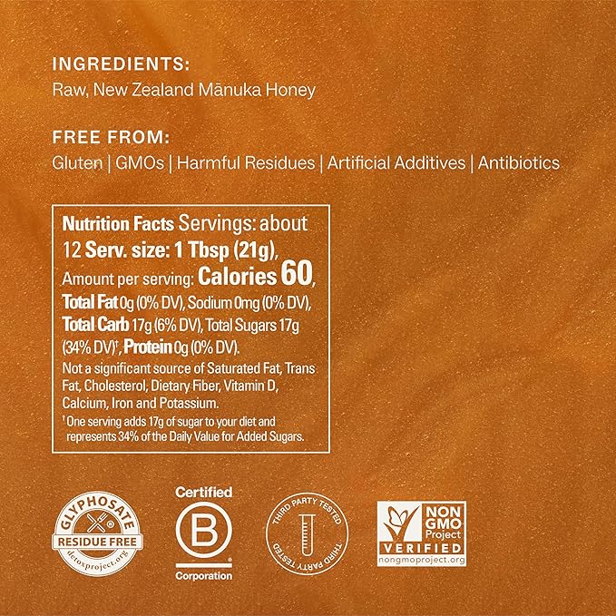 Manukora Raw Manuka New Zealand Honey MGO 850+ Non-GMO Monofloral 3rd-Party Tested Glyphosate Residue Free Certified 2000+ Natural Compounds Traceable Hive-to-Hand Digestive &amp Immune Suppor