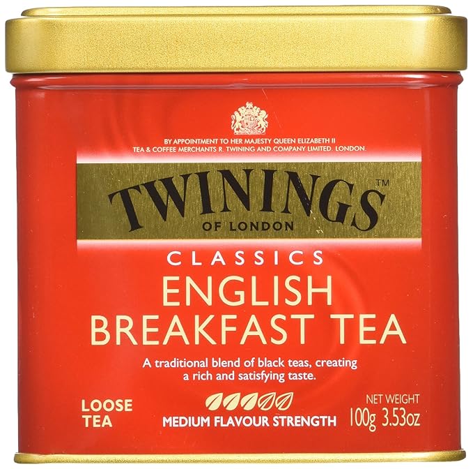 Twinings English Breakfast Loose Tea Tins 3.53 Ounce Tins (Pack of 6) Smooth Flavourful Robust Black Tea Leaves Caffeinated Enjoy Hot or Iced