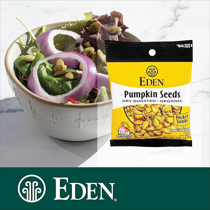 Eden Organic Pumpkin Seeds Pocket Snacks Dry Roasted Lightly Salted Hulled Pepitas 1 oz (24-Pack Case)