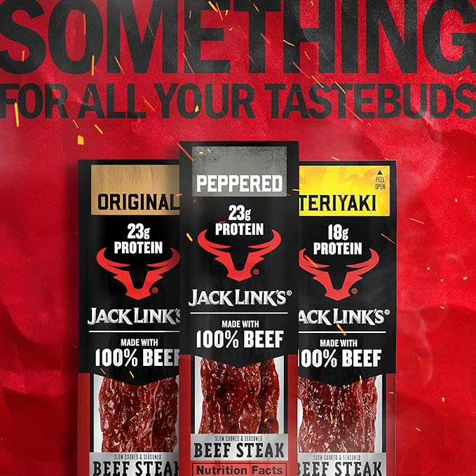 Jack Link's Beef Steak Peppered - Protein Snacks Meat Snack with 22g of Protein Made with 100% Beef Individually Wrapped Bulk Snack Pack Keto Friendly - 2 Oz. (12 Count)