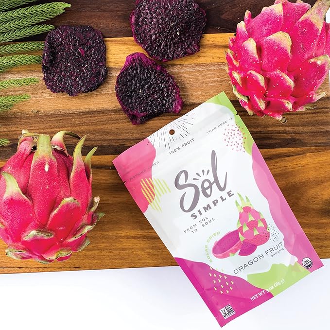 SOL SIMPLE Regenerative Organic Certified™ Dried Chili Mango and Dragon Fruit | Snack Pack | Vegan | Non-GMO | No Added Sugar | Dried Fruit | Dried No Sugar | Organic