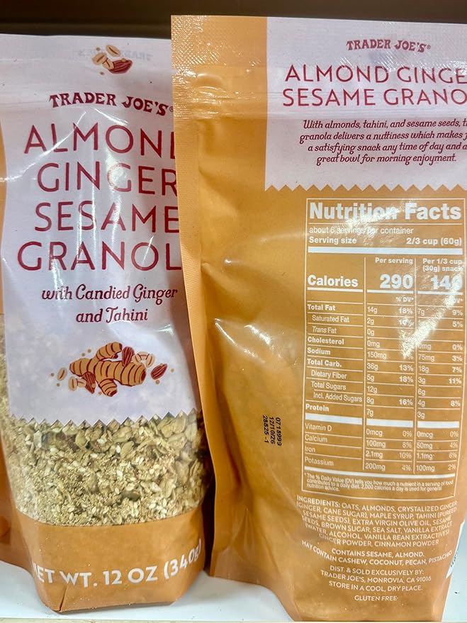 Trader Joe's Almond Ginger Sesame Granola with Candied Ginger and Tahini Gluten Free 12 Oz