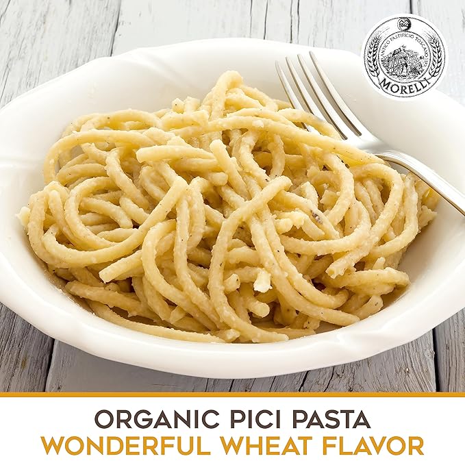 Morelli Pici Pasta di Toscana - Italian Gourmet Organic Pici Noodles - Thick Organic Pasta Nests Made in Italy from Durum Wheat Semolina - 17.6oz (500g) - Pack of 12