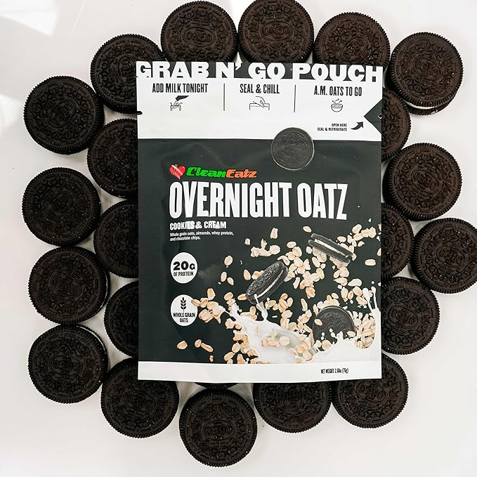 Clean Eatz Overnight Oats – High Protein Overnight Oatmeal (20g Protein) – Whole Grain Oats &amp Real Fruit – Quick &amp Healthy Shelf-Stable Breakfast 12-Count (Strawberries and Cream)