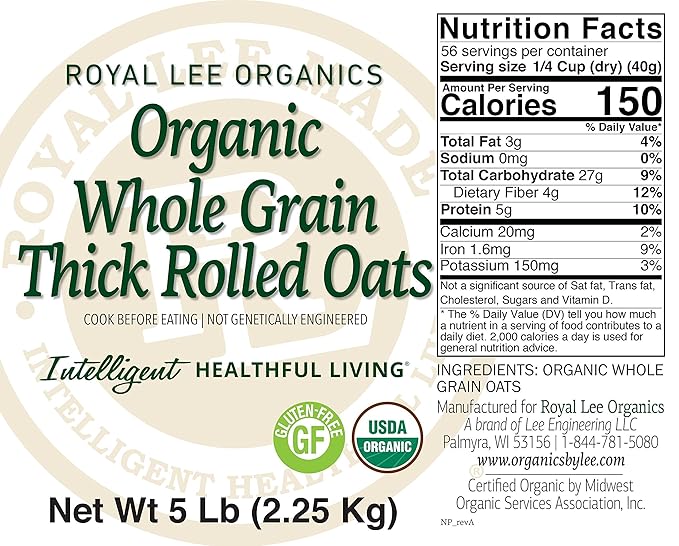 Royal Lee Organics by Standard Process Organic Gluten-Free Thick Rolled Oats 5lb bag