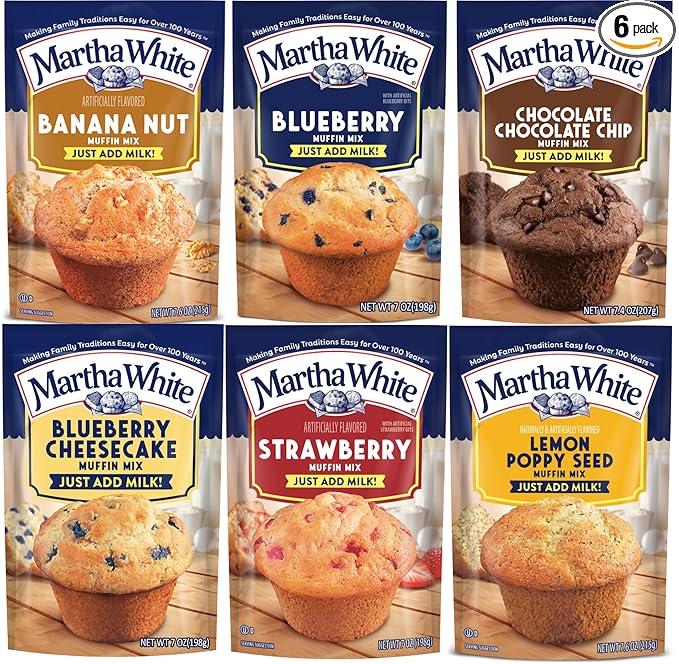 Martha White Muffin Mix Sampler Package with Favorite Banana Nut - 6 Pack of Various Flavors