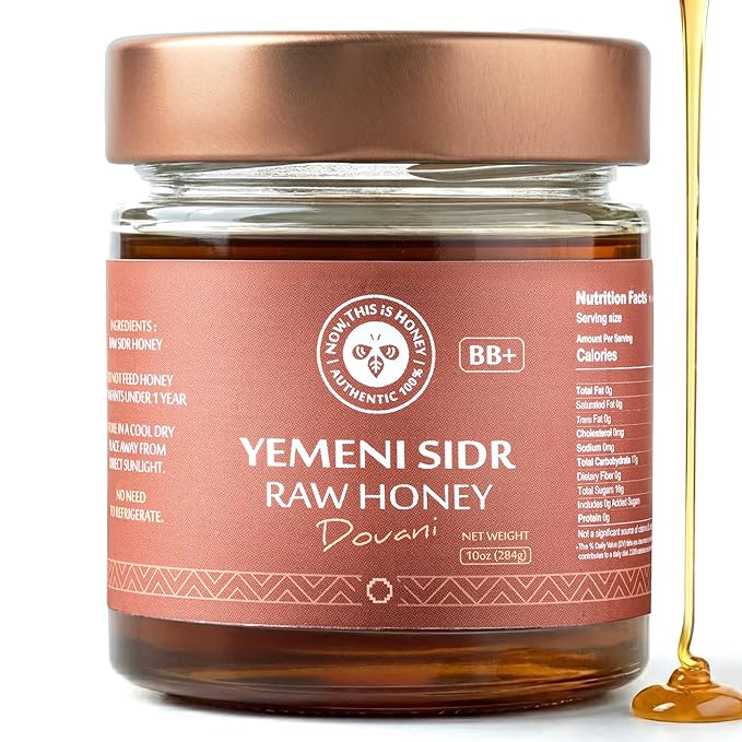Raw Yemeni Sidr Honey BB+ Grade | Glass Jar | Unpasteurized Unfiltered &amp Unheated | Authentic Monofloral Do’ani Sidr Honey from Sidr (Jujube Ziziphus) Trees | 100% Pure &amp Natural | 10oz / 284