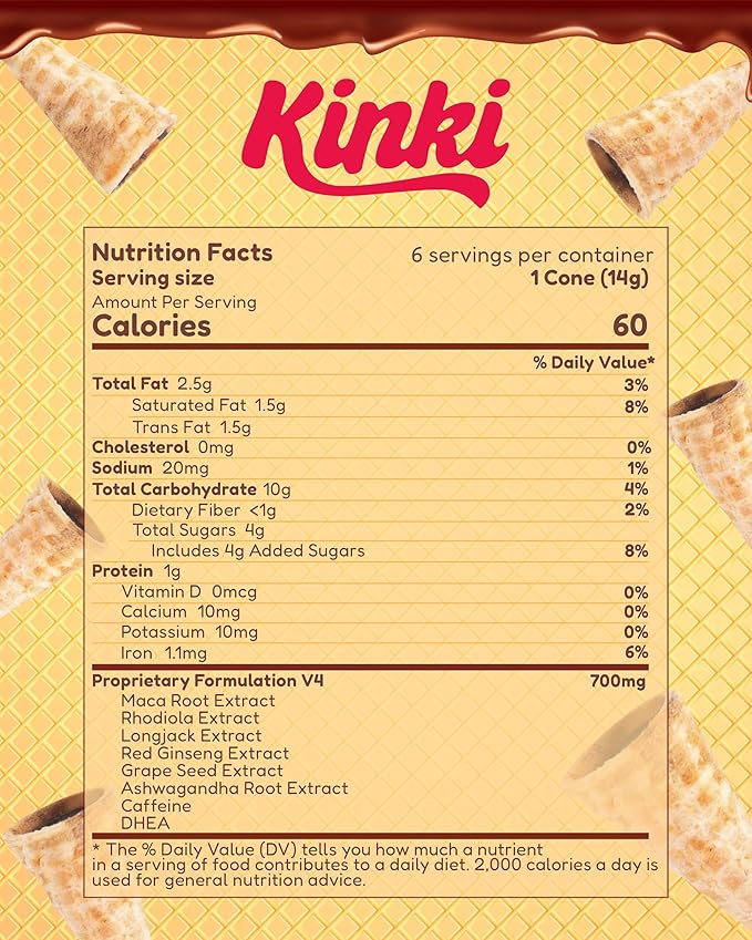 Kinki Just the Tip USA-Made Waffle Cone Mood Chocolates for Couples - 6 Pack (3 Servings) of Plant-Based Couples Chocolate Tabs to Enhance Performance Increase Energy &amp Improve Romantic Engageme