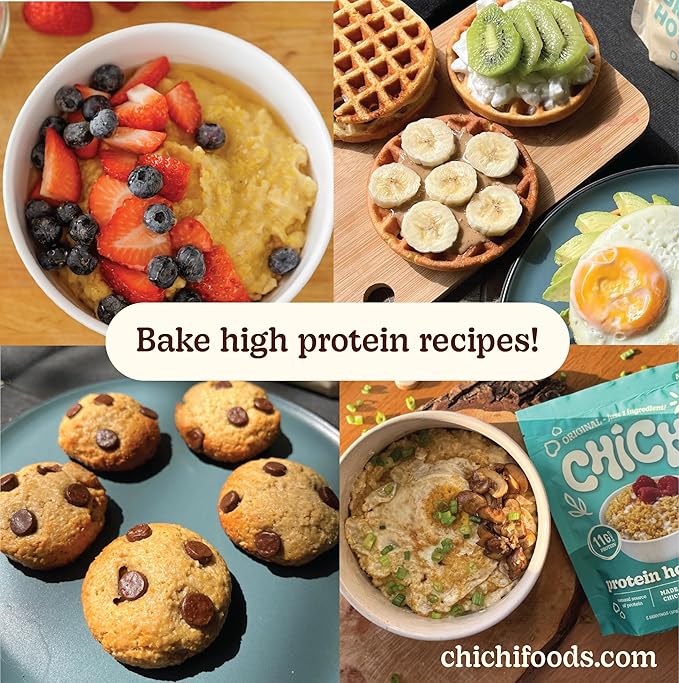 ChiChi Protein Hot Cereal Made with Chickpeas | Original (Plain) (8.8 oz x 4 pouches 20 servings) —Protein-packed (11g) High Fiber 0g Added Sugar Made with Simple Ingredients Grain Free Gluten F