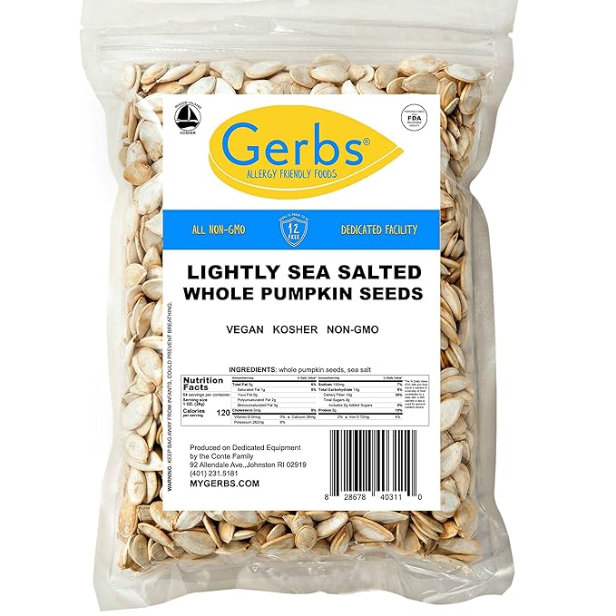 Lightly Sea Salted Pumpkin Seeds in Shell by Gerbs - 4 LBS - Top 11 Food Allergen Free &amp Non GMO - Vegan &amp Kosher – Premium Whole Roasted Pepitas – COG USA